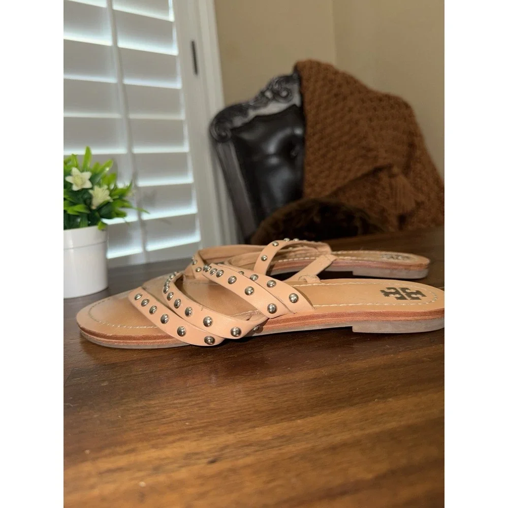 Tory‎ Burch Patos Nude Studded Multi Strap Leather Sandals 8.5